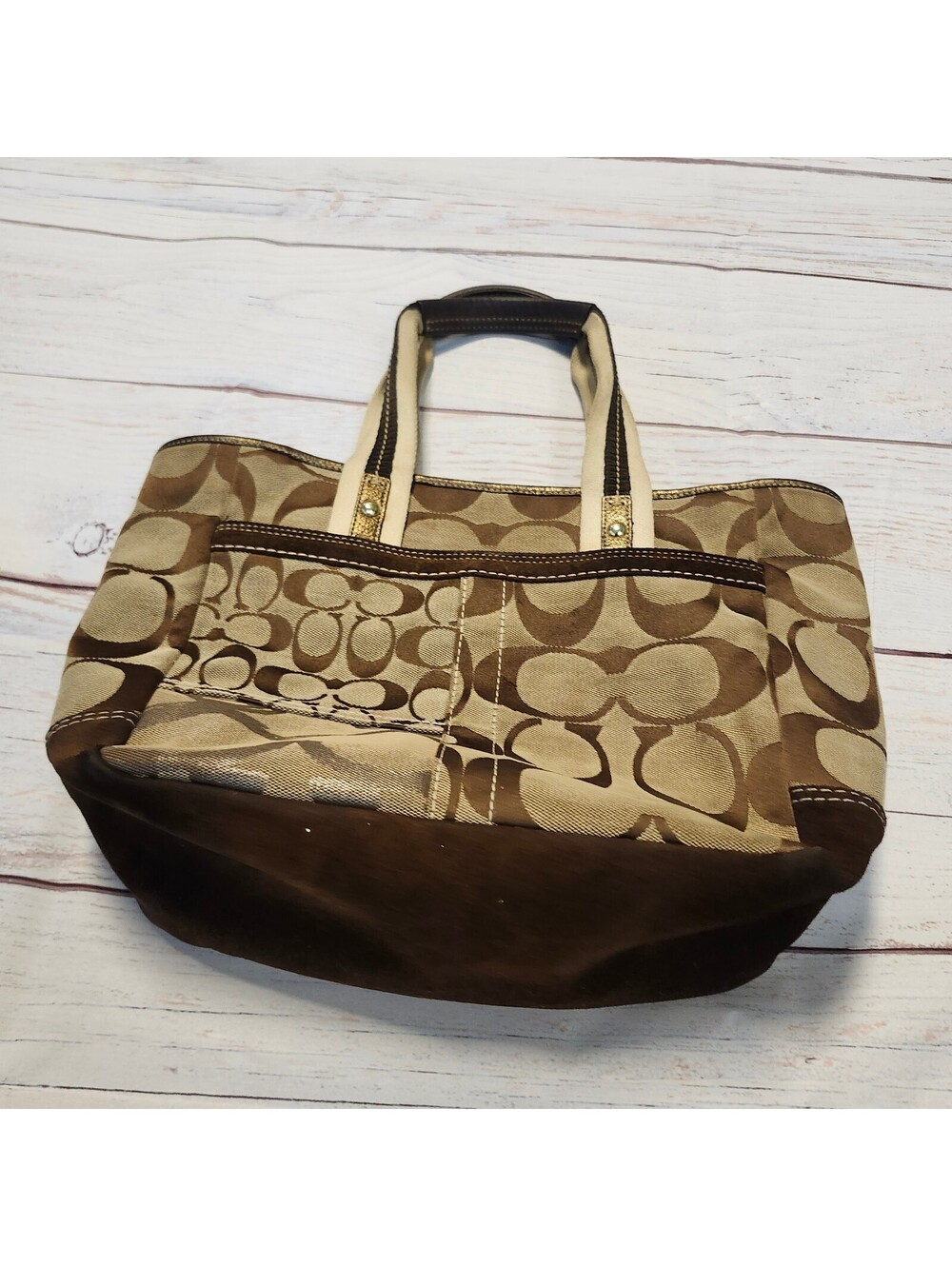 Coach Vintage Signature Patchwork Tote Bag Brown - Picture 8 of 13